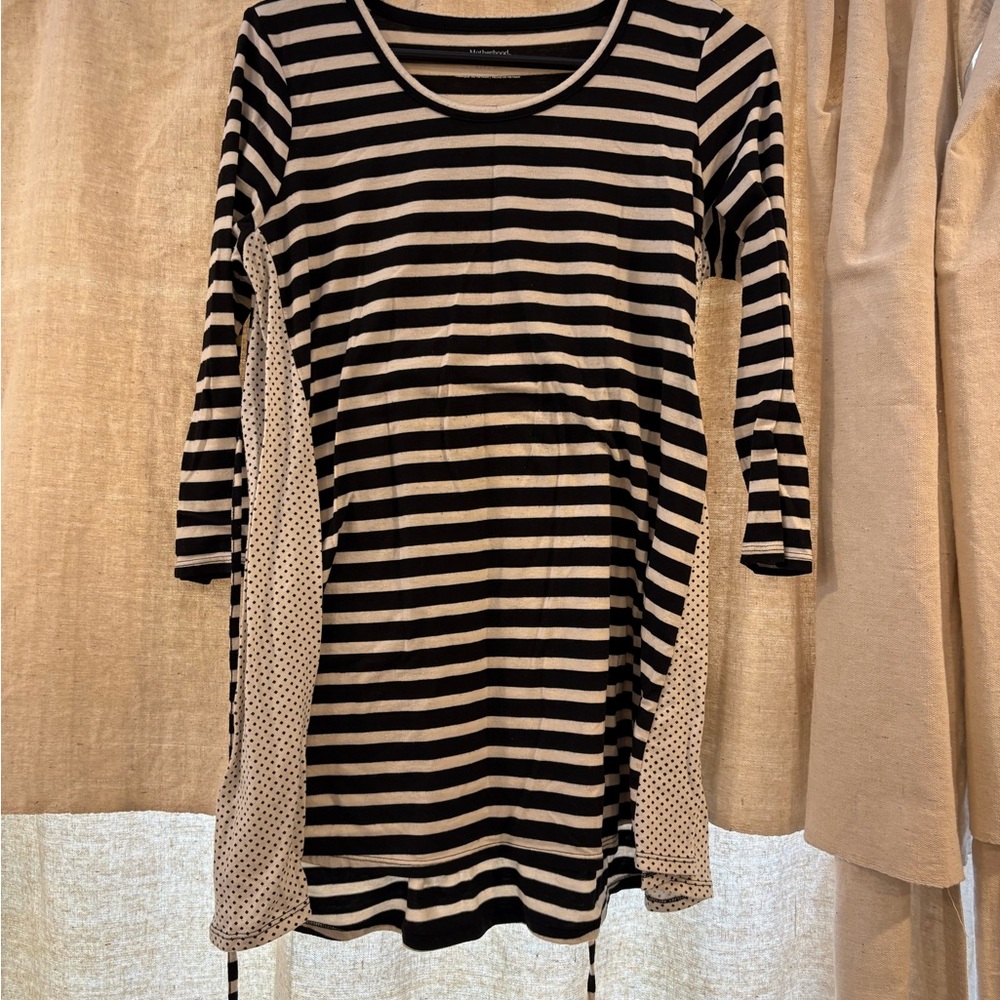 Striped Black and white with polka dot sides Maternity top